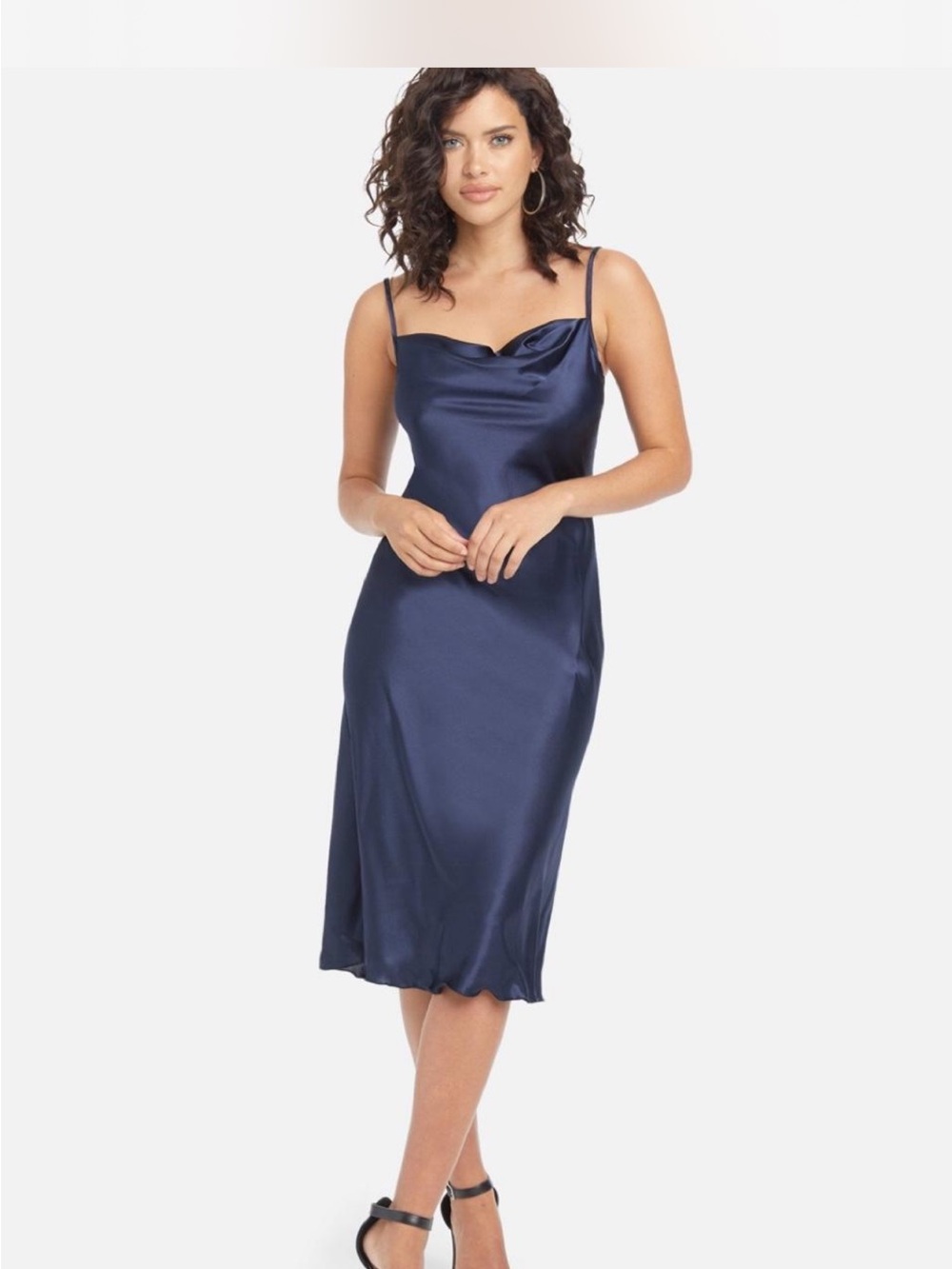 Lovely Day Navy Satin Cowl Slip Dress